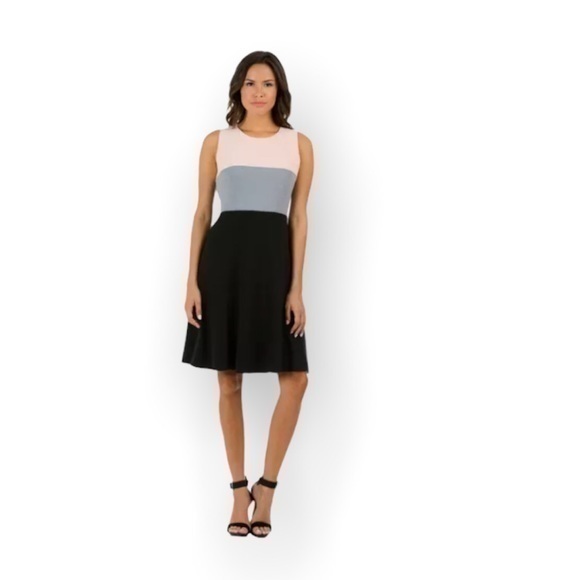 Calvin Klein Blush Pink Black and Gray Stretch Colorblock Dress